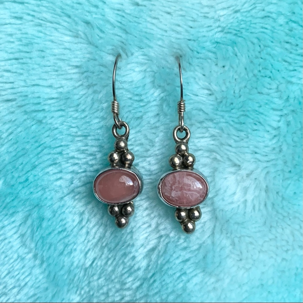 Vintage rodochrosite gemstone sterling earrings - Picture 4 of 10